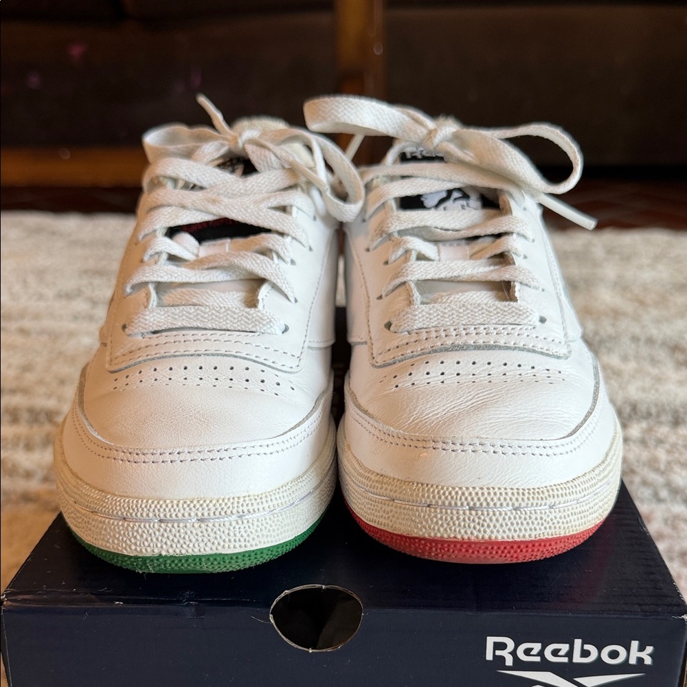 Reebok Unisex  White Sneakers with Red & Green Outsole - Human Rights Now!